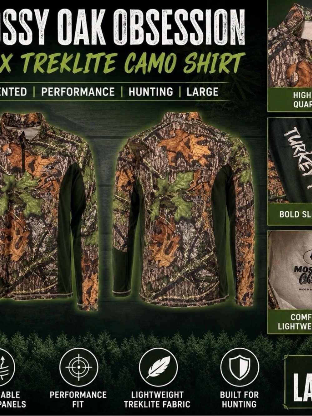 Mossy Oak Obsession Turkey Thugs Camo Performance Shirt Mens Large